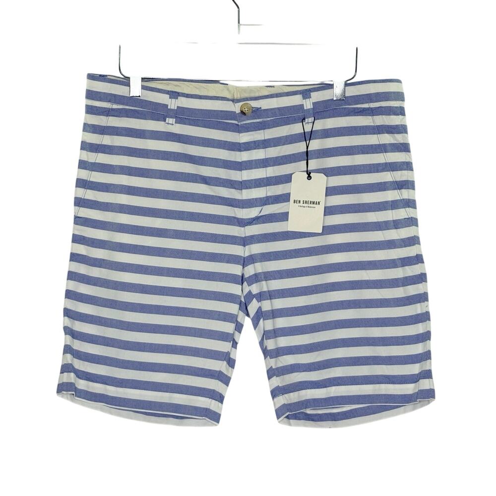 Ben Sherman Mens Striped Shorts 34 NEW Oxford Blue White Resort Nautical